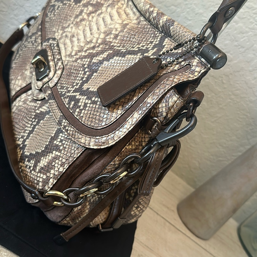Coach Chelsea Flap Embossed Python Rich Chocolate… - image 5